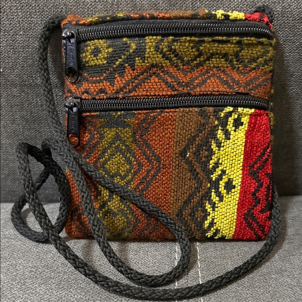 Boho Multi-Color Woven Crossbody Bag with Zip Pockets